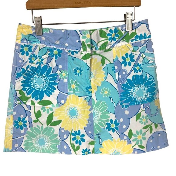 Lilly Pulitzer Skort Sweet Blue Crabby Print Womens 2 Pockets Flowers Skirt - Picture 7 of 7